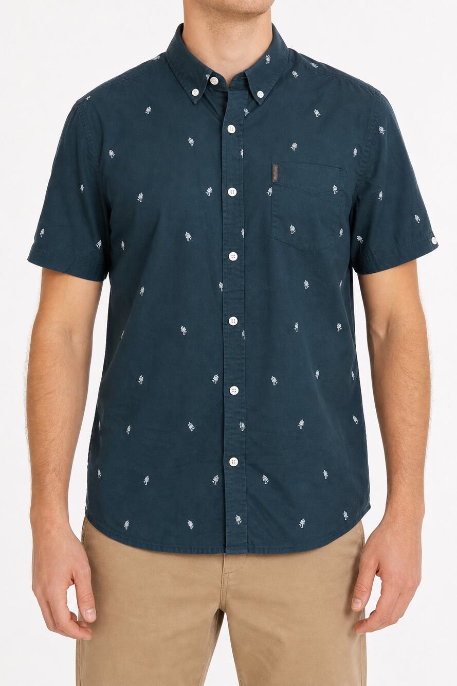 Ben Sherman Mens Palm Tree Button Down Short Sleeve Shirt Teal Size M Casual
